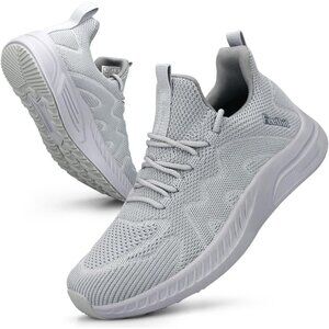 Feethit Women Light Grey Lightweight Wide Mesh Workout Sneakers For Tennis Gym